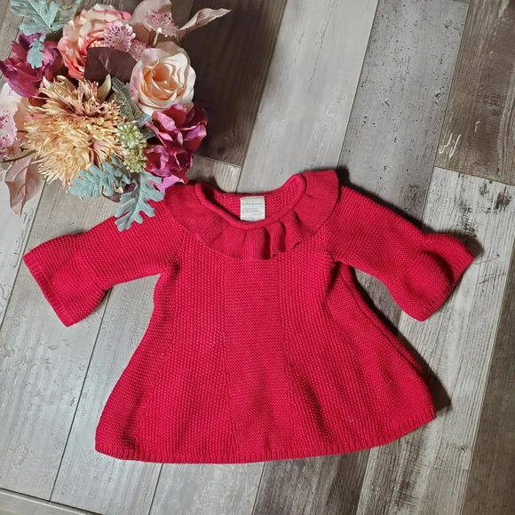First Impressions Red Shimmery Knit Sweater Dress Tunic Size 18m - Picture 2 of 12